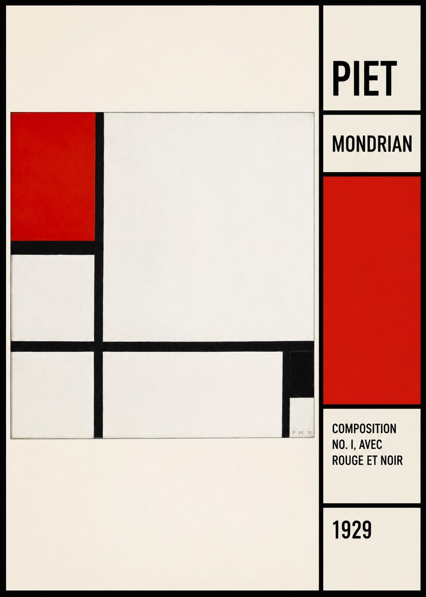 Piet Mondrian Composition No. I, Avec Rouge Et Noir No3 - Póster