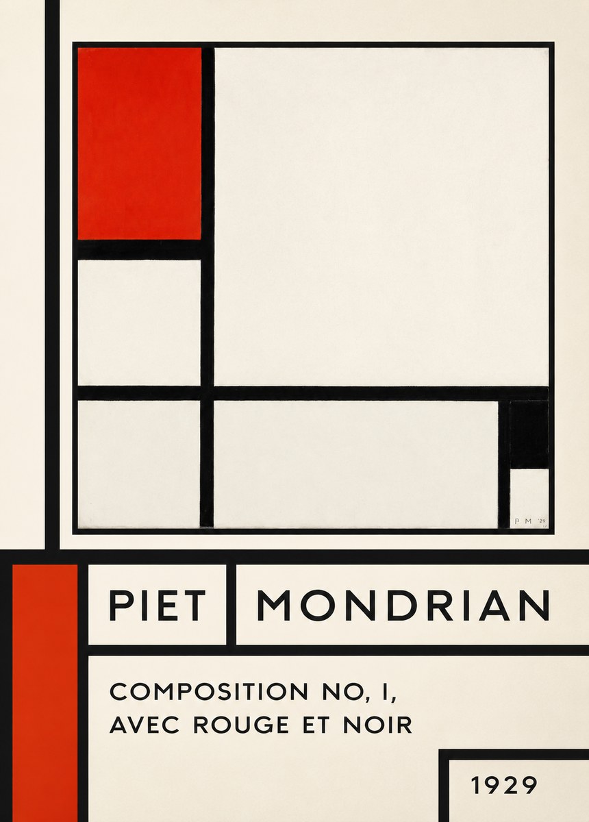 Piet Mondrian Composition No. I, Avec Rouge Et Noir No6 - Póster