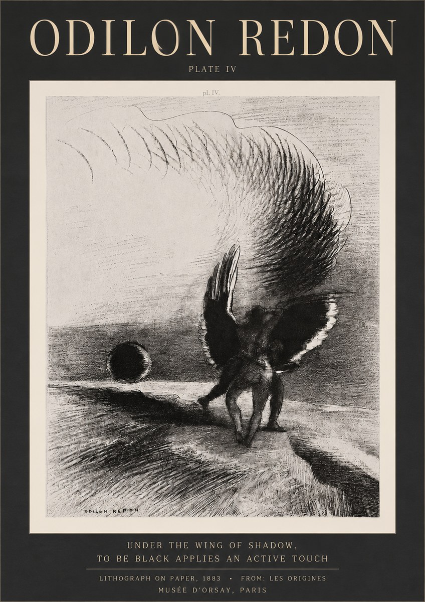 Odilon Redon Sous L'aile D'ombre L'être Noir Appliquait Une Active Morsure Plate Iv No3 - Póster