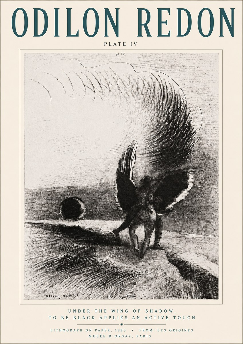 Odilon Redon Sous L'aile D'ombre L'être Noir Appliquait Une Active Morsure Plate Iv No4 - Póster