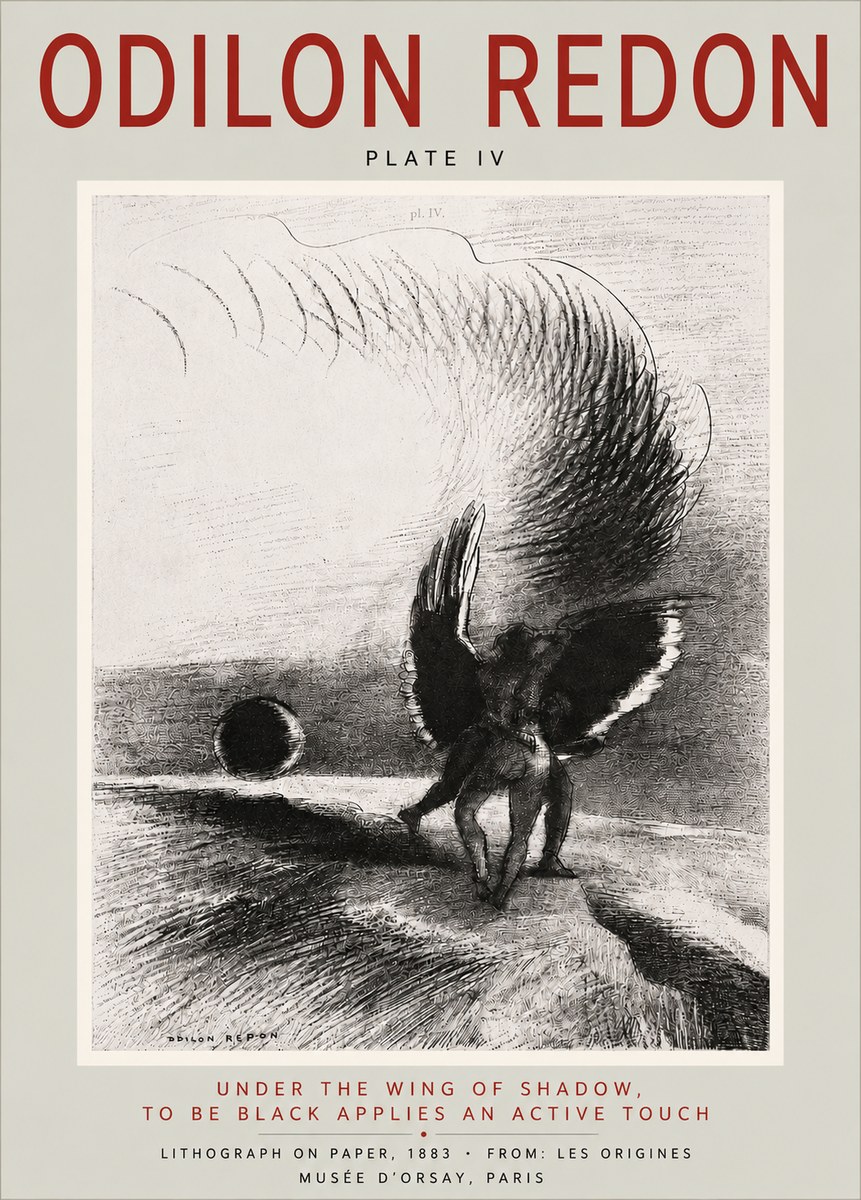 Odilon Redon Sous L'aile D'ombre L'être Noir Appliquait Une Active Morsure Plate Iv No6 - Póster