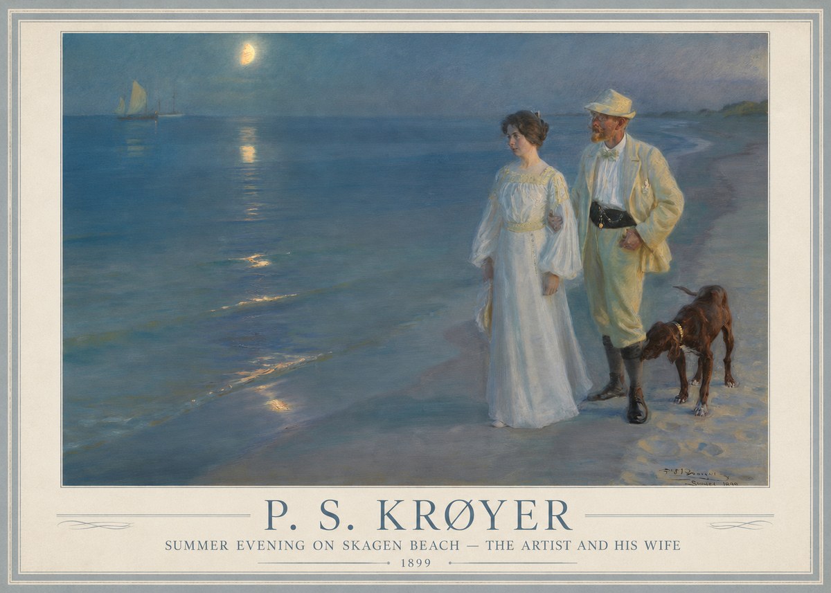 P.S. Krøyer Summer Evening on Skagen Beach — the Artist and His Wife No1 - Póster