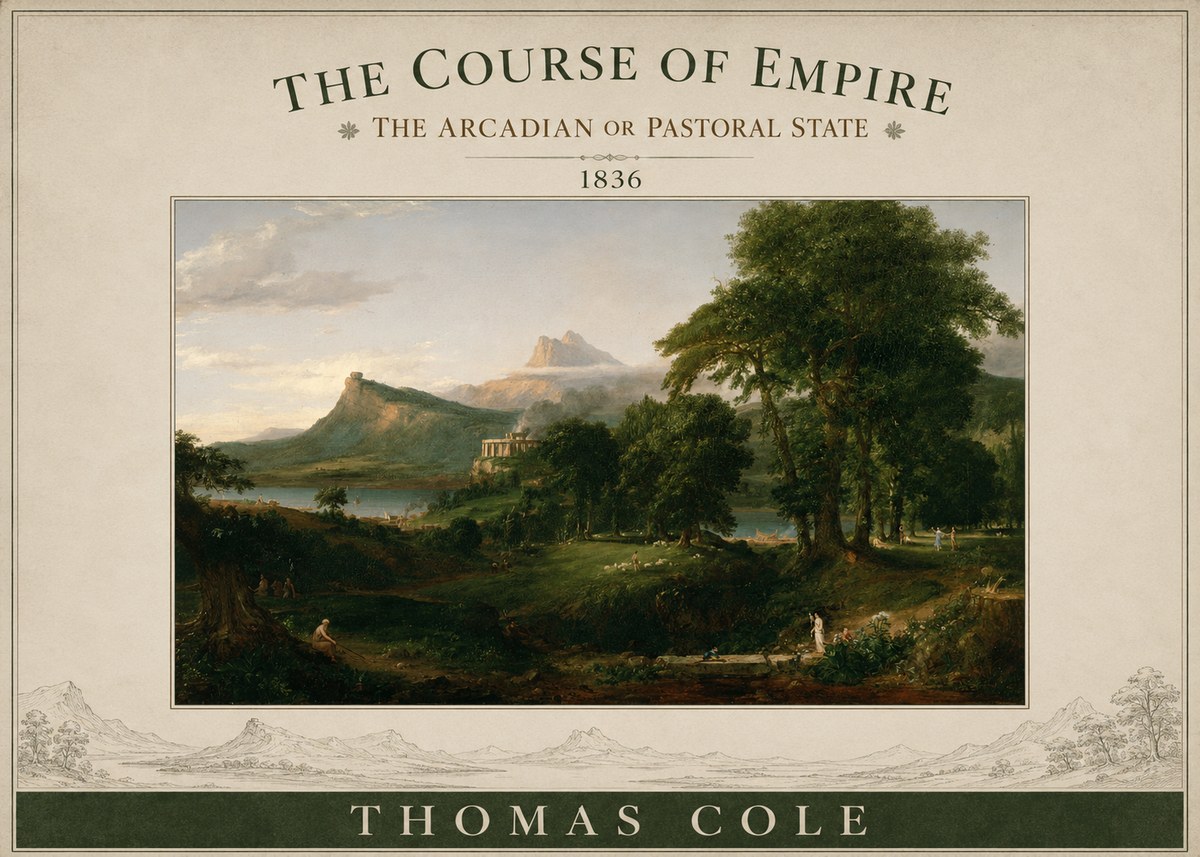 Thomas Cole The Course of Empire - the Arcadian or Pastoral State No3 - Póster