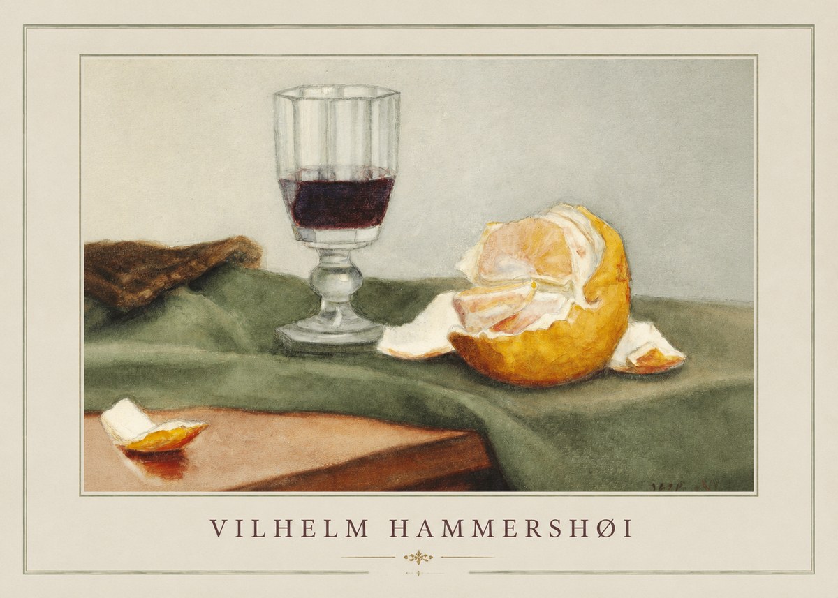 Vilhelm Hammershøi Still Life with Wine Glass and Orange No2 - Póster