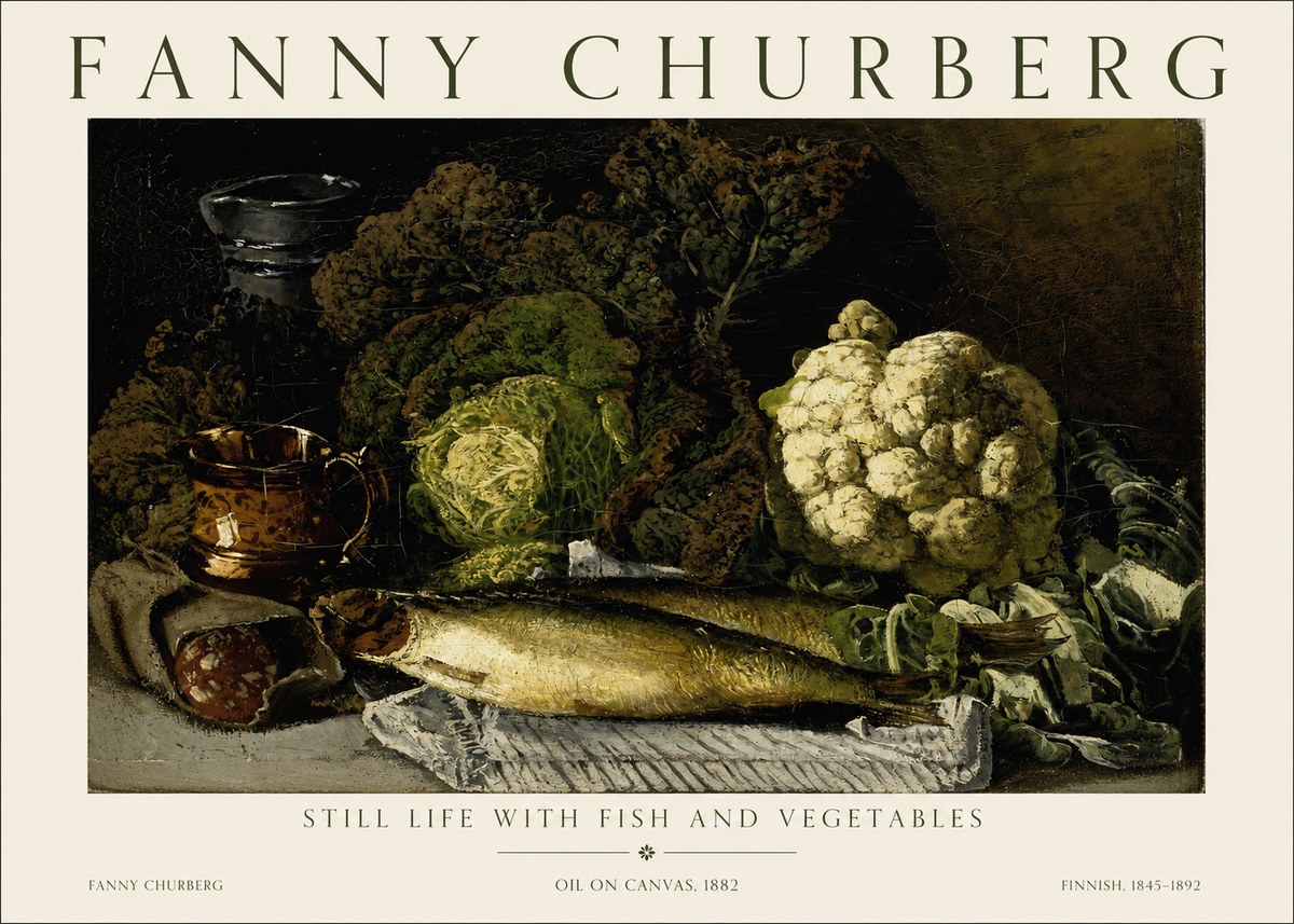Fanny Churberg Still Life with Fish and Vegetables No1 - Póster