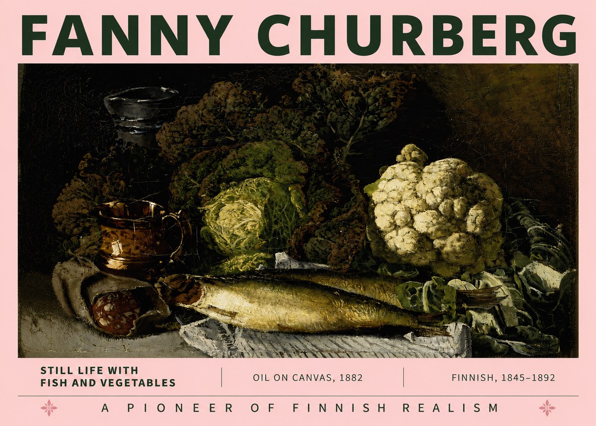 Fanny Churberg Still Life with Fish and Vegetables No3 - Póster