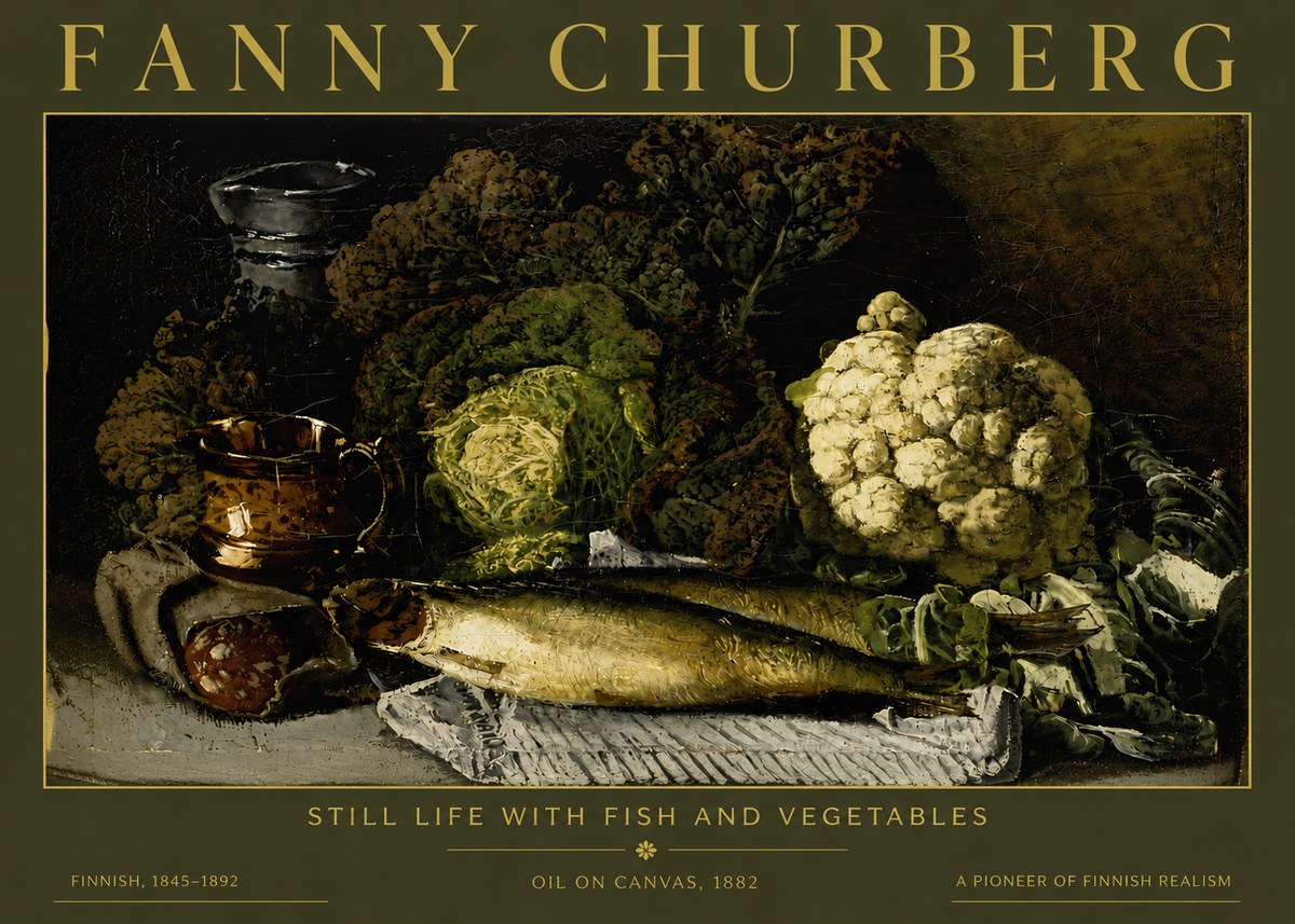 Fanny Churberg Still Life with Fish and Vegetables No4 - Póster