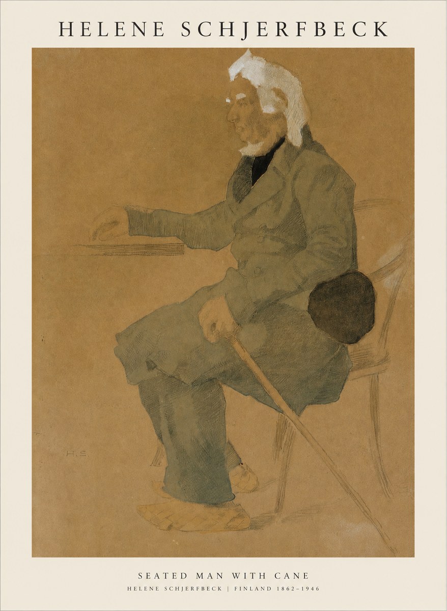Helene Schjerfbeck Seated Man with Cane No1 - Póster