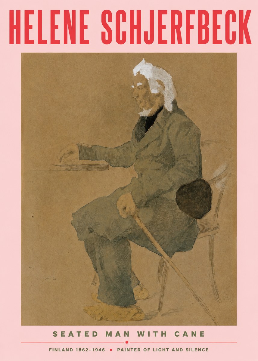 Helene Schjerfbeck Seated Man with Cane No3 - Póster