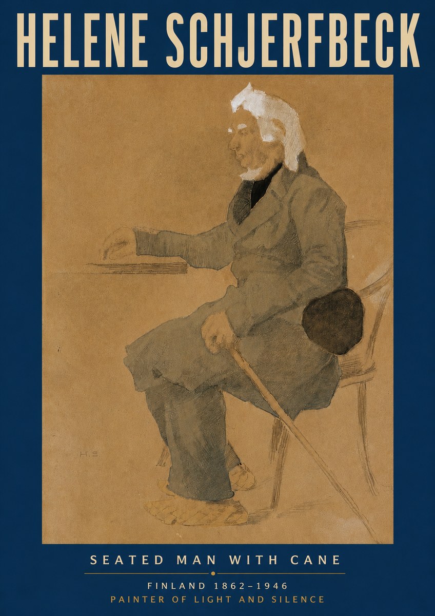 Helene Schjerfbeck Seated Man with Cane No5 - Póster