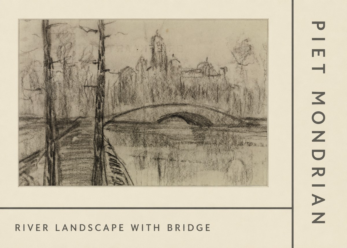 Piet Mondrian River Landscape with Bridge No2 - Póster
