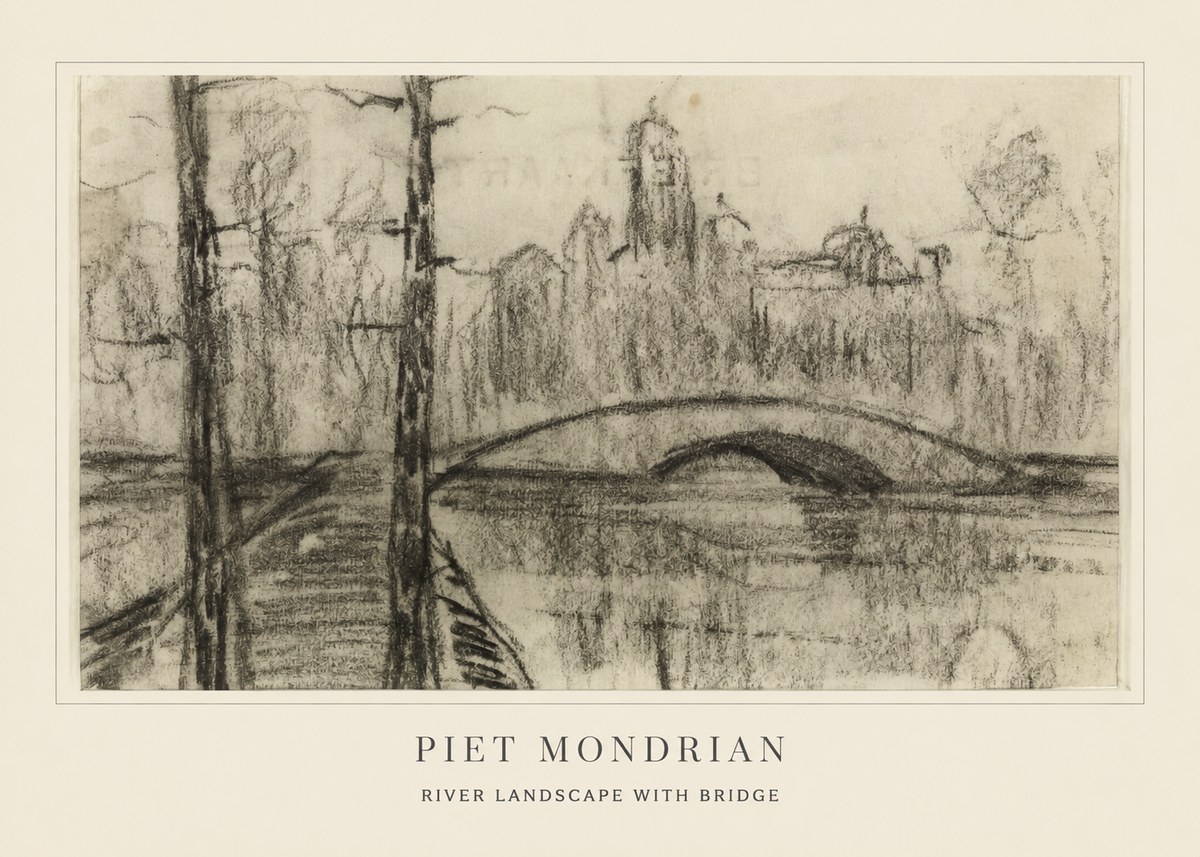 Piet Mondrian River Landscape with Bridge No4 - Póster