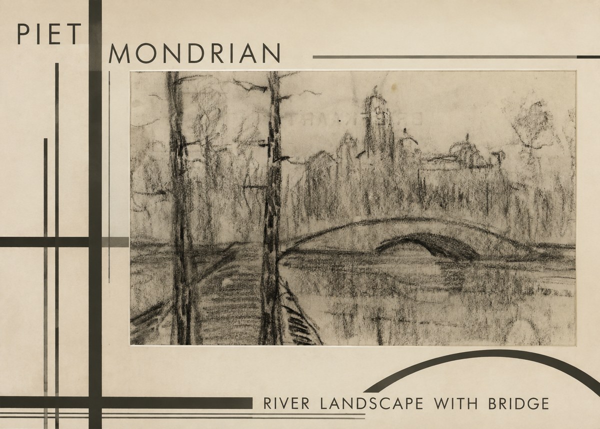 Piet Mondrian River Landscape with Bridge No6 - Póster