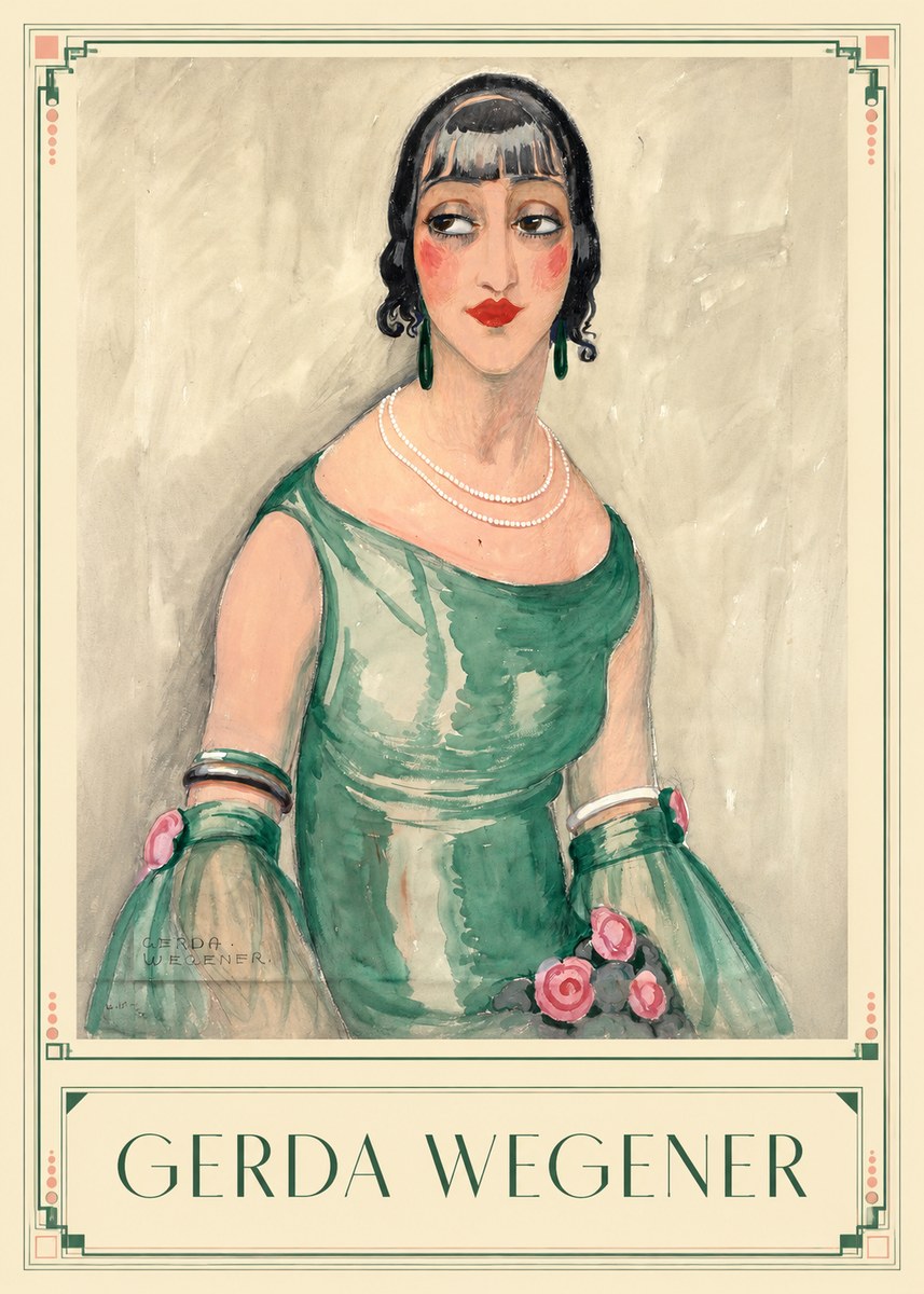 Gerda Wegener Portrait of a Woman in Green Dress No1 - Póster