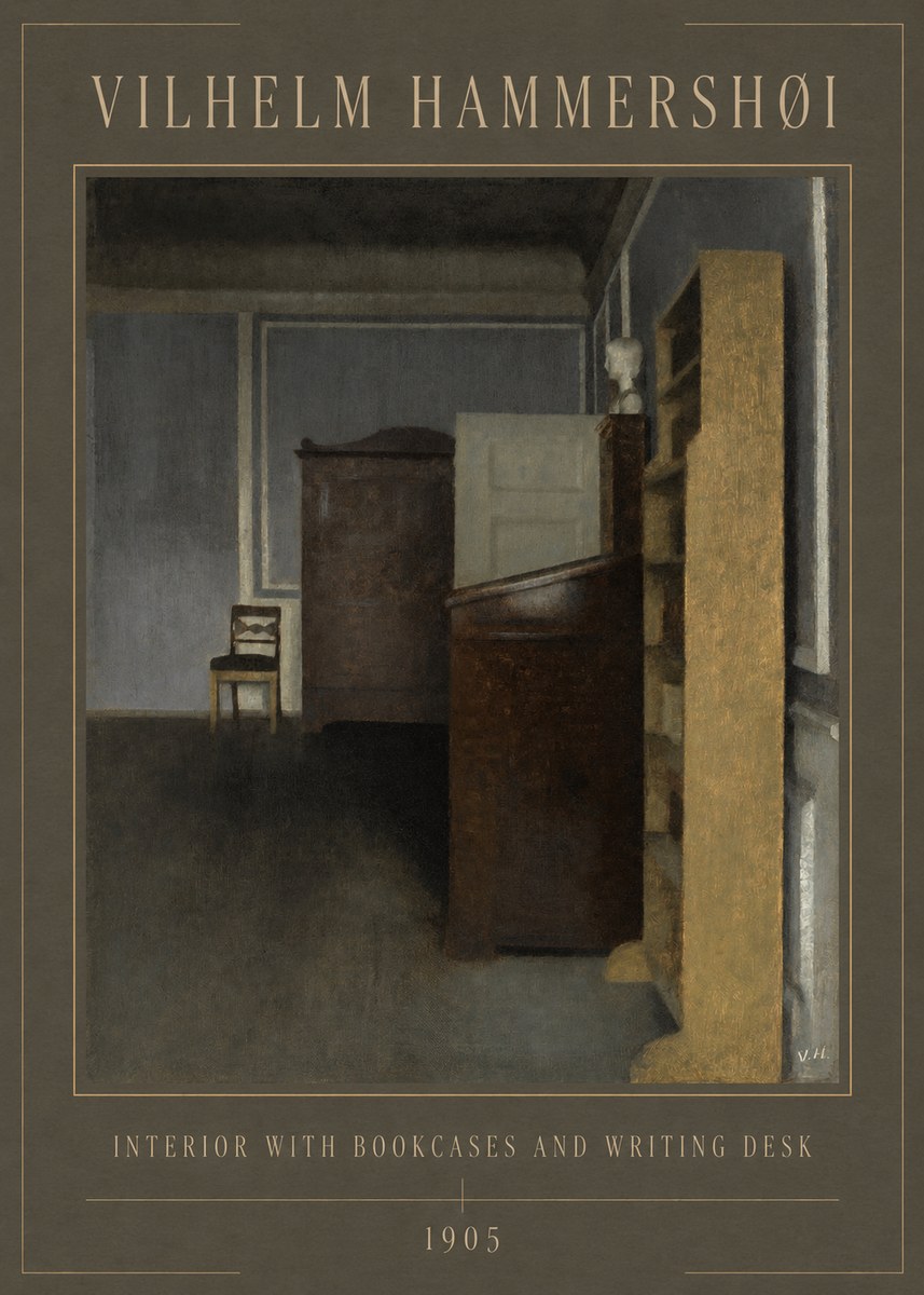 Vilhelm Hammershøi Interior with Bookcases and Writing Desk No1 - Póster