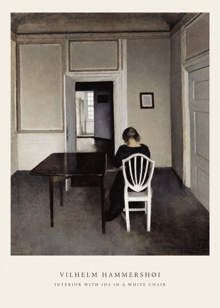 Vilhelm Hammershøi Interior with Ida in a White Chair No6 - Póster