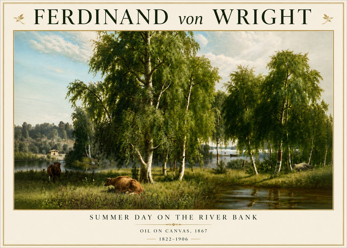 Ferdinand von Wright Summer Day on the River Bank No6 - Póster