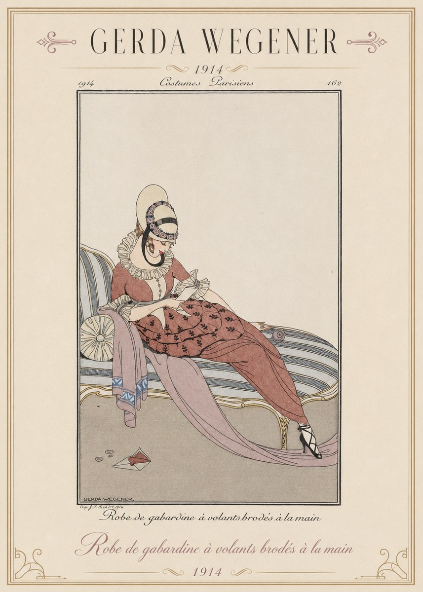 Gerda Wegener Robe De Gabardine À Volants Brodés À La Main II No1 - Póster