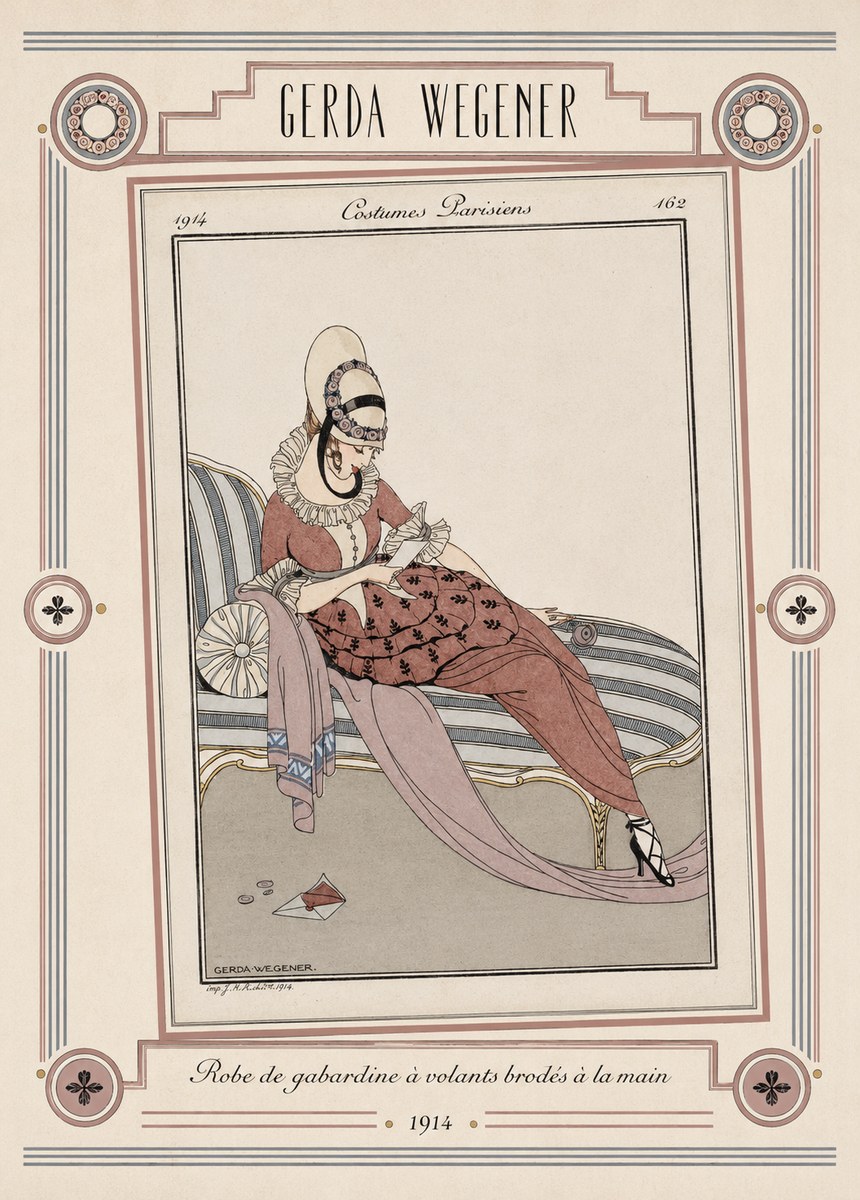 Gerda Wegener Robe De Gabardine À Volants Brodés À La Main II No5 - Póster