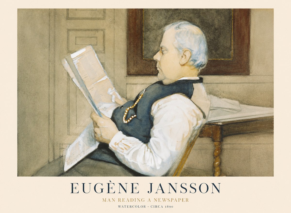 Eugène Jansson Man Reading a Newspaper No1 - Póster