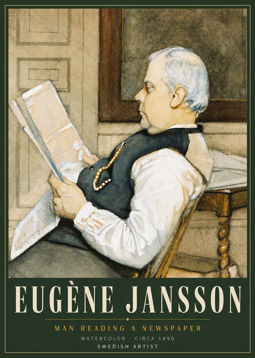 Eugène Jansson Man Reading a Newspaper No4 - Póster