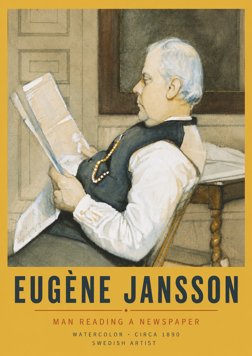 Eugène Jansson Man Reading a Newspaper No6 - Póster