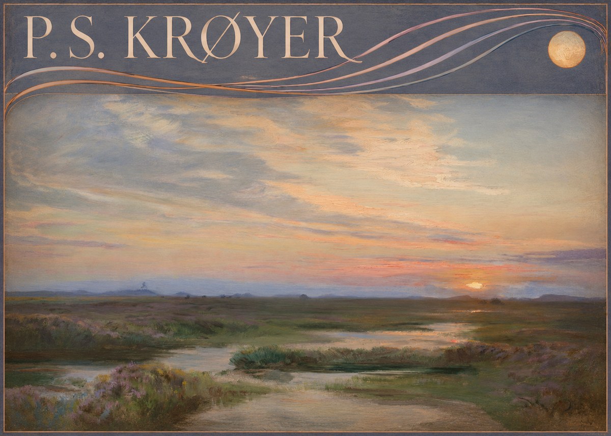 P.S. Krøyer Moorland with Sunset No6 - Póster