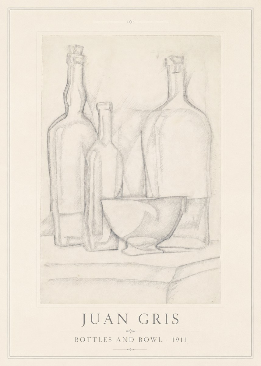 Juan Gris Bottles and Bowl No1 - Póster