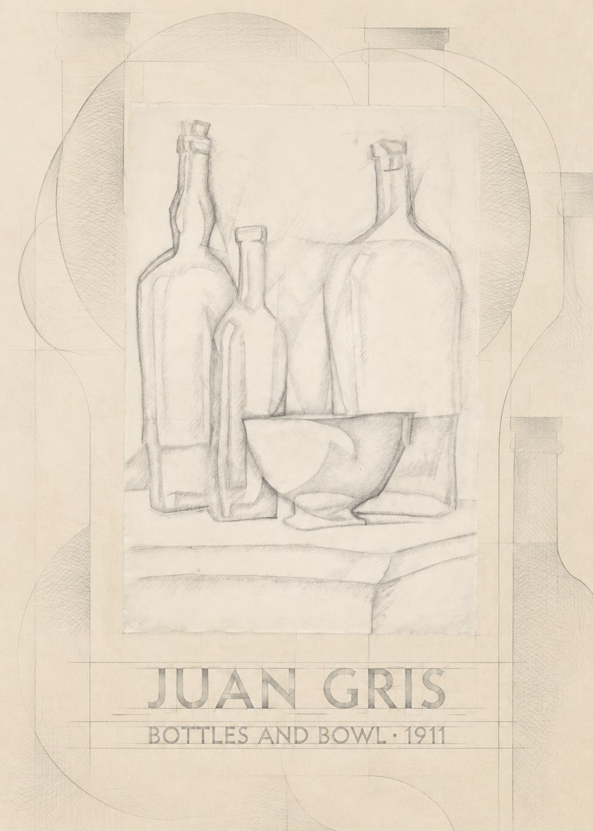Juan Gris Bottles and Bowl No6 - Póster