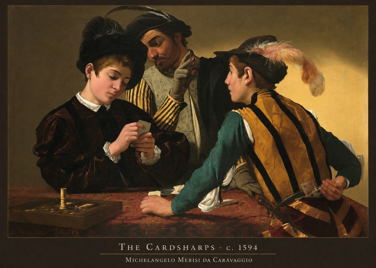 Michelangelo Merisi da Caravaggio The Cardsharps III No3 - Póster