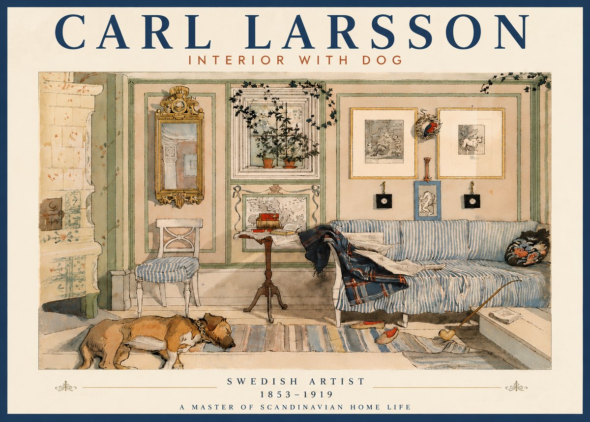 Carl Larsson Interior with Dog No6 - Póster