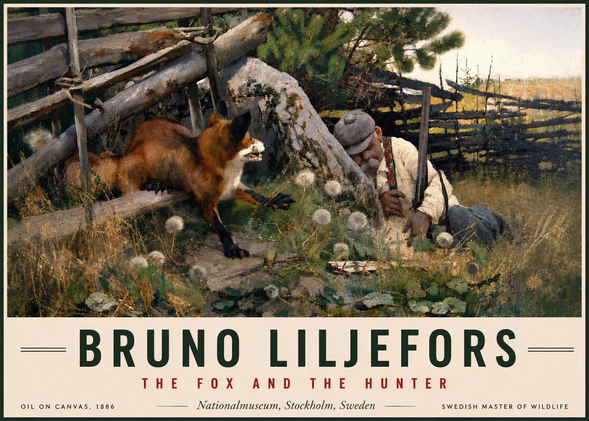 Bruno Liljefors The Fox and the Hunter No2 - Póster