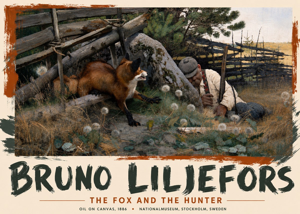 Bruno Liljefors The Fox and the Hunter No3 - Póster