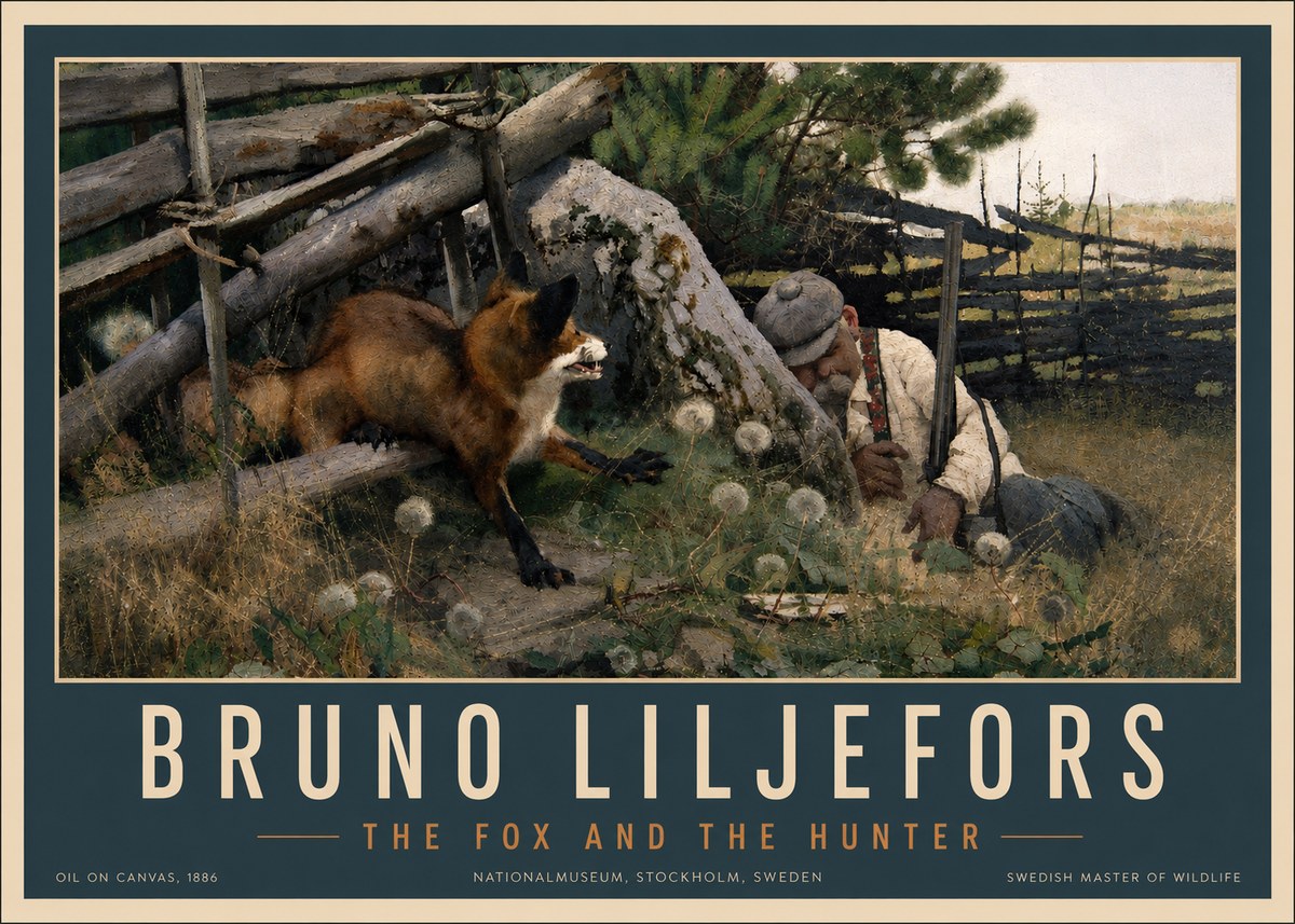 Bruno Liljefors The Fox and the Hunter No4 - Póster