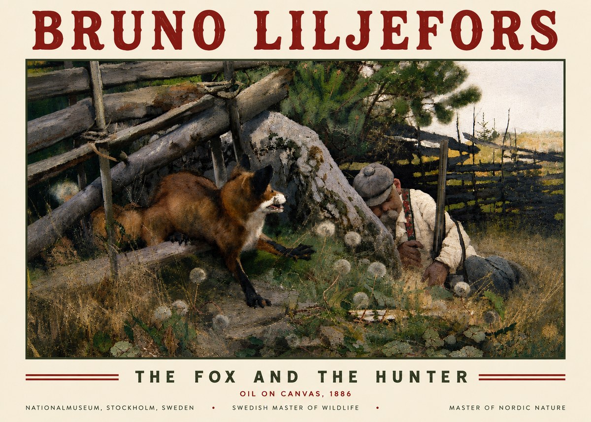 Bruno Liljefors The Fox and the Hunter No5 - Póster