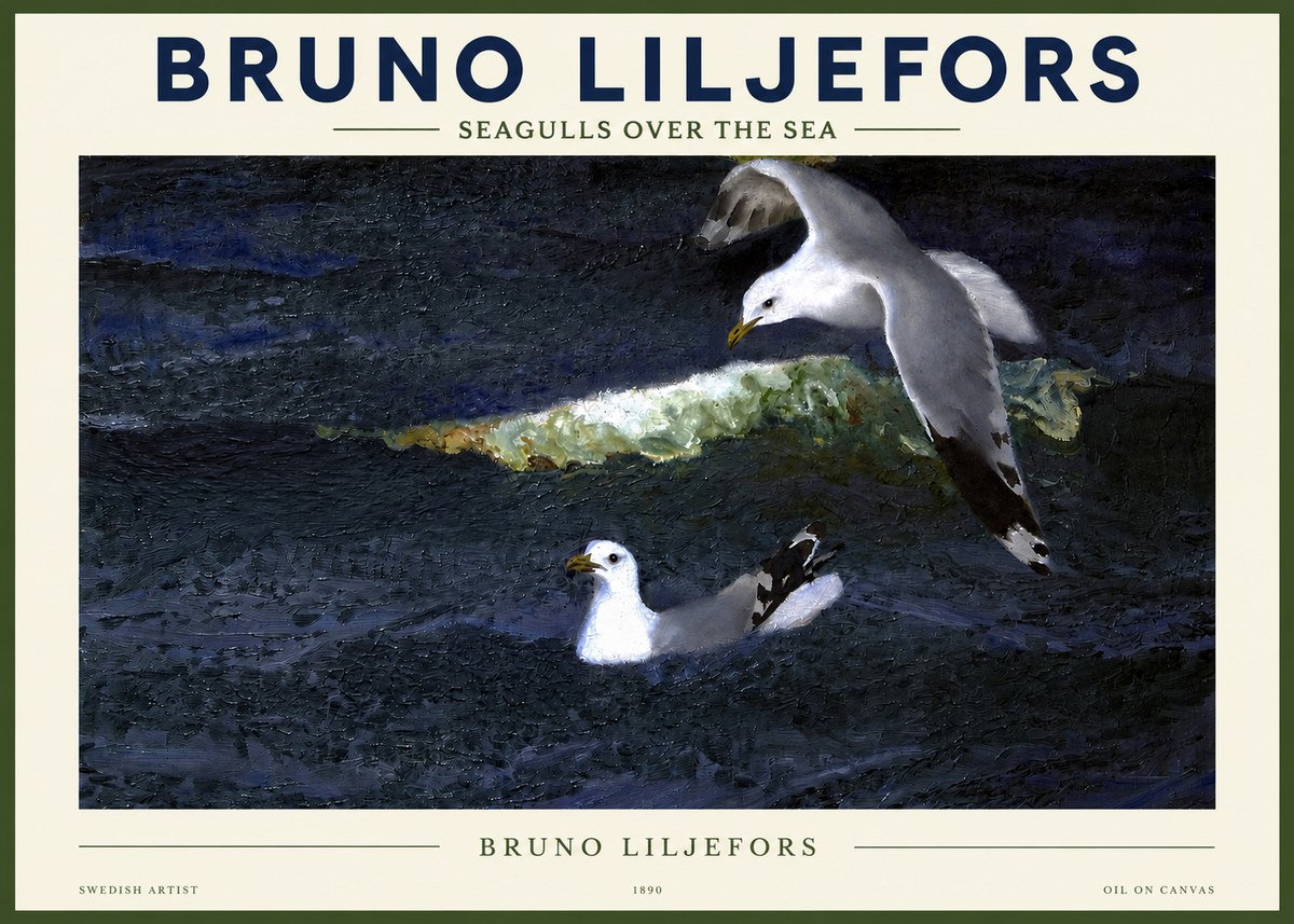 Bruno Liljefors Seagulls over the Sea No2 - Póster