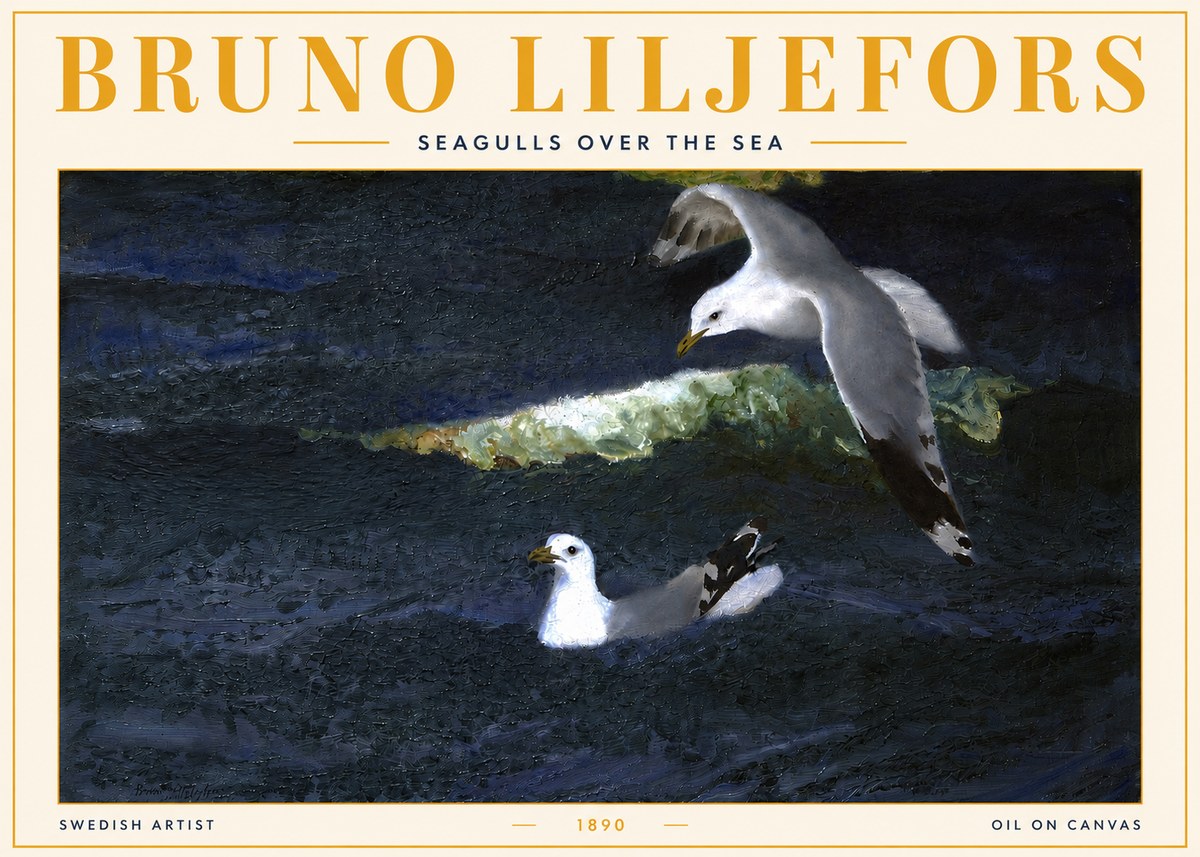 Bruno Liljefors Seagulls over the Sea No3 - Póster