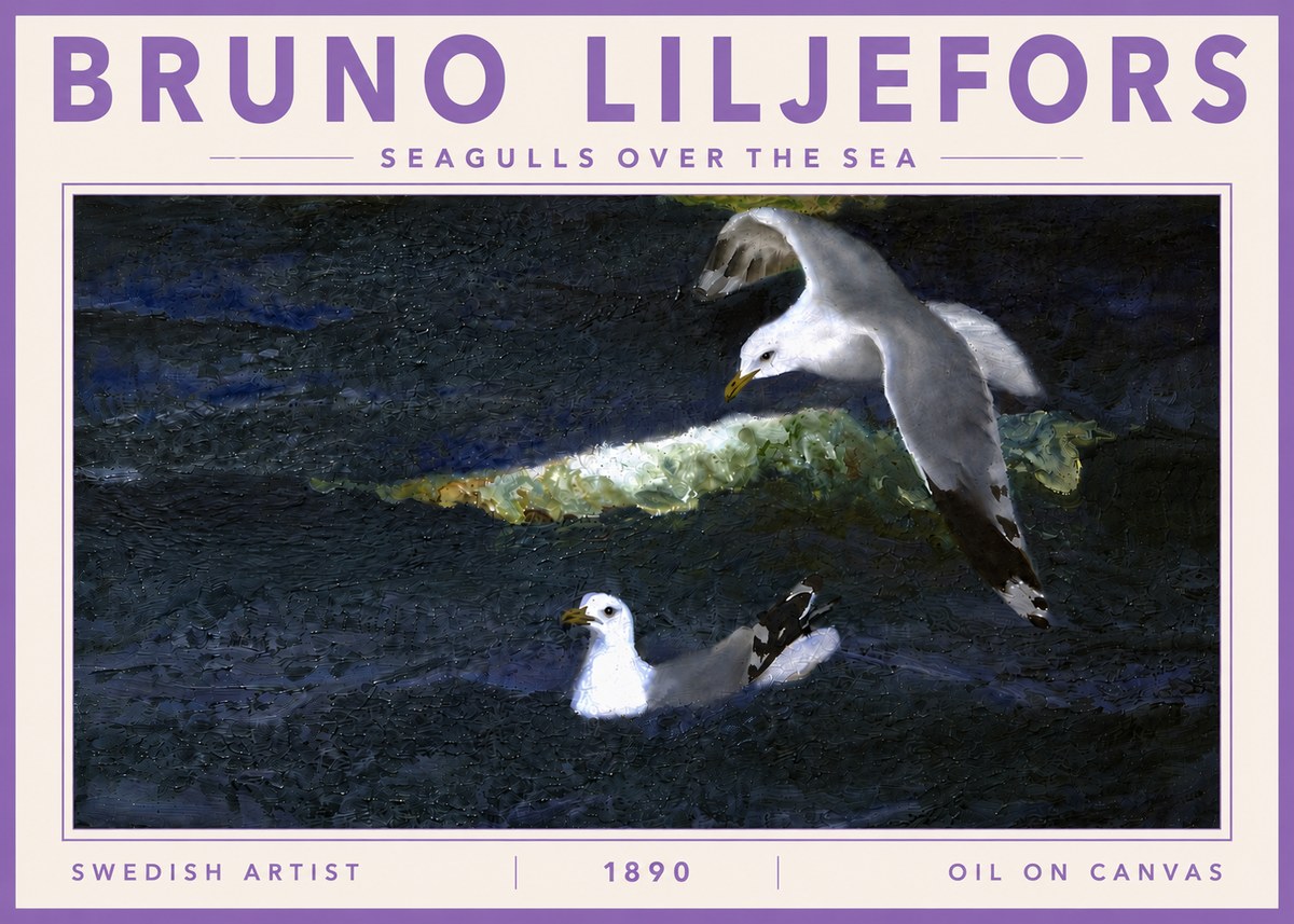 Bruno Liljefors Seagulls over the Sea No5 - Póster