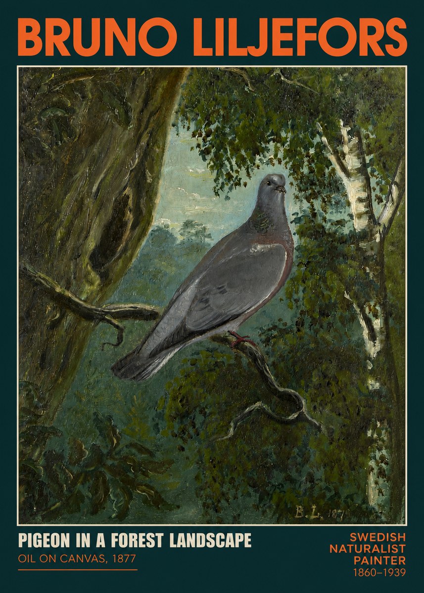 Bruno Liljefors Pigeon in a Forest Landscape No2 - Póster