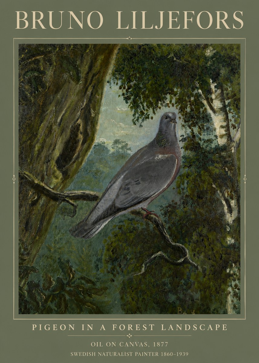 Bruno Liljefors Pigeon in a Forest Landscape No3 - Póster