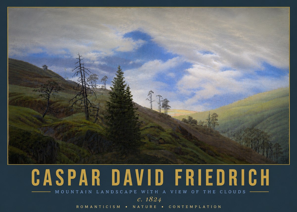Caspar David Friedrich Mountain Landscape with a View of the Clouds No5 - Póster