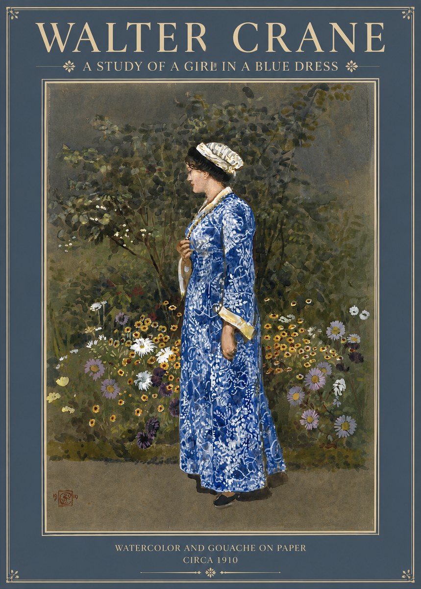 Walter Crane A Study of a Girl in a Blue Dress No2 - Póster