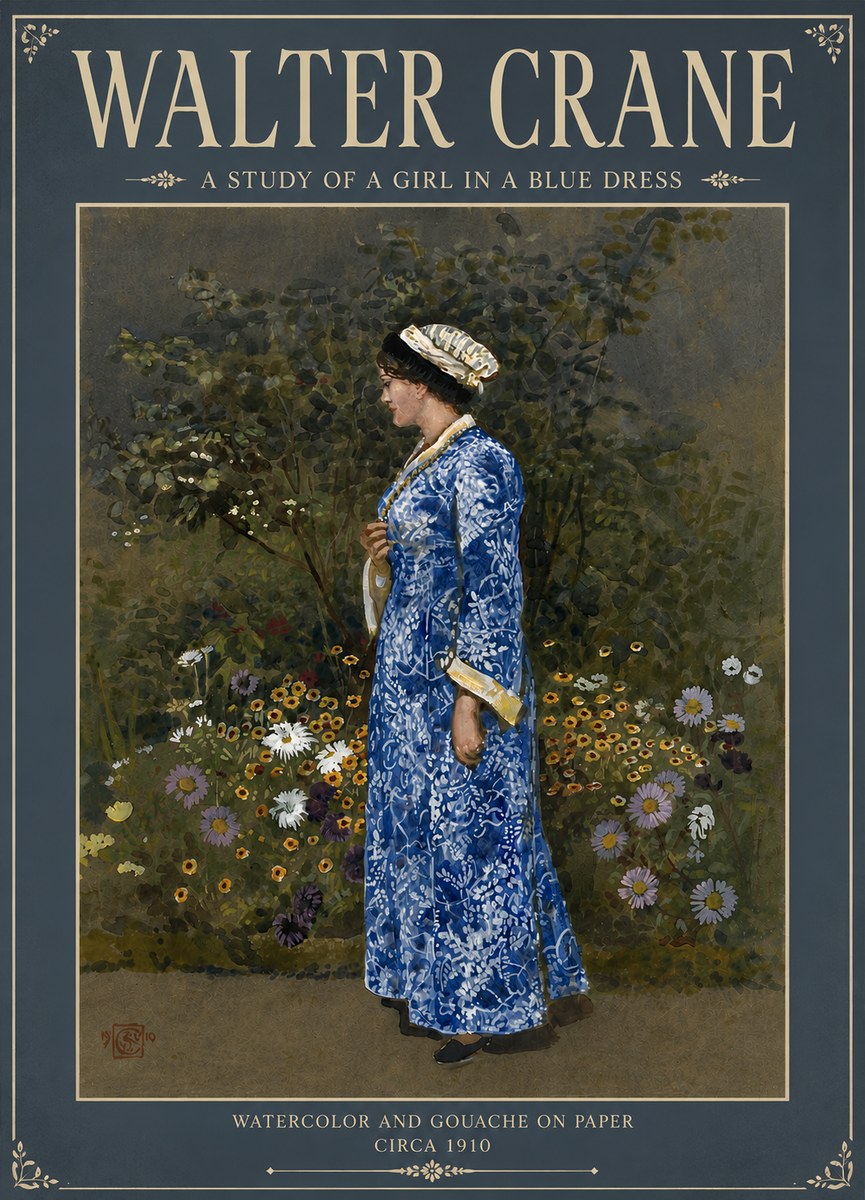 Walter Crane A Study of a Girl in a Blue Dress No5 - Póster