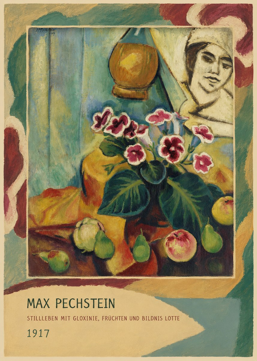 Max Pechstein Stillleben Mit Gloxinie, Früchten Und Bildnis Lotte No3 - Póster
