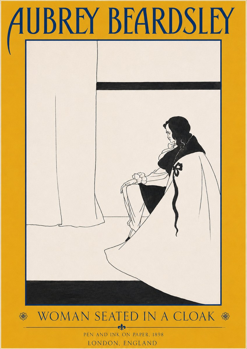 Aubrey Beardsley Woman Seated in a Cloak No3 - Póster