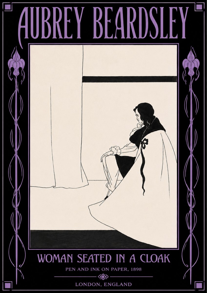 Aubrey Beardsley Woman Seated in a Cloak No4 - Póster