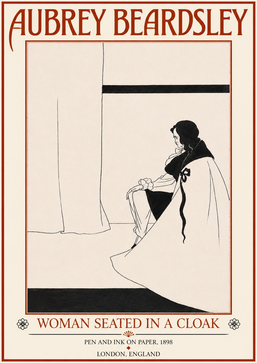 Aubrey Beardsley Woman Seated in a Cloak No5 - Póster