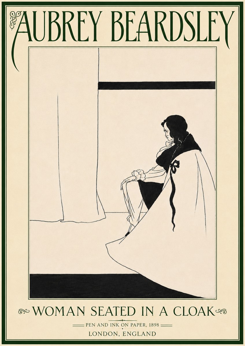 Aubrey Beardsley Woman Seated in a Cloak No6 - Póster