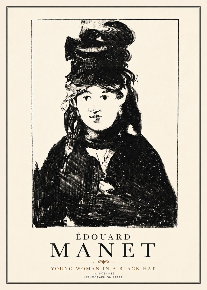 Édouard Manet Young Woman in a Black Hat II No4 - Póster