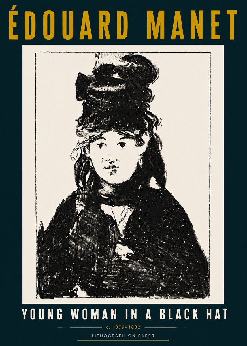 Édouard Manet Young Woman in a Black Hat II No5 - Póster